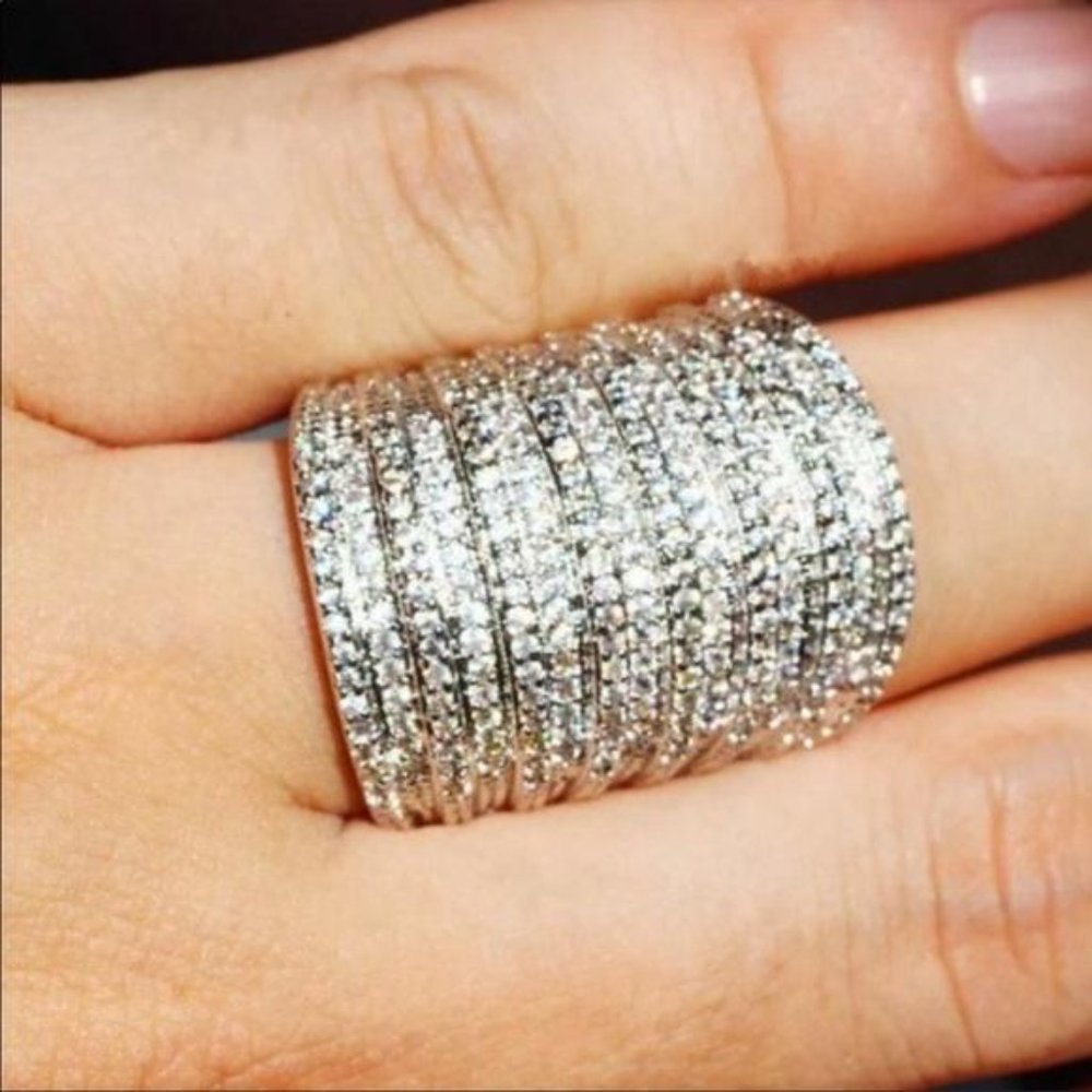 DIAMOND 6.8 CT SILVER MULTI LAYER RING, CUTE RING, SHINY RING. - Picture 4 of 4